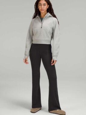 Lululemon Brushed Softstreme Black Ribbed Zip Flared Pants Women's 0